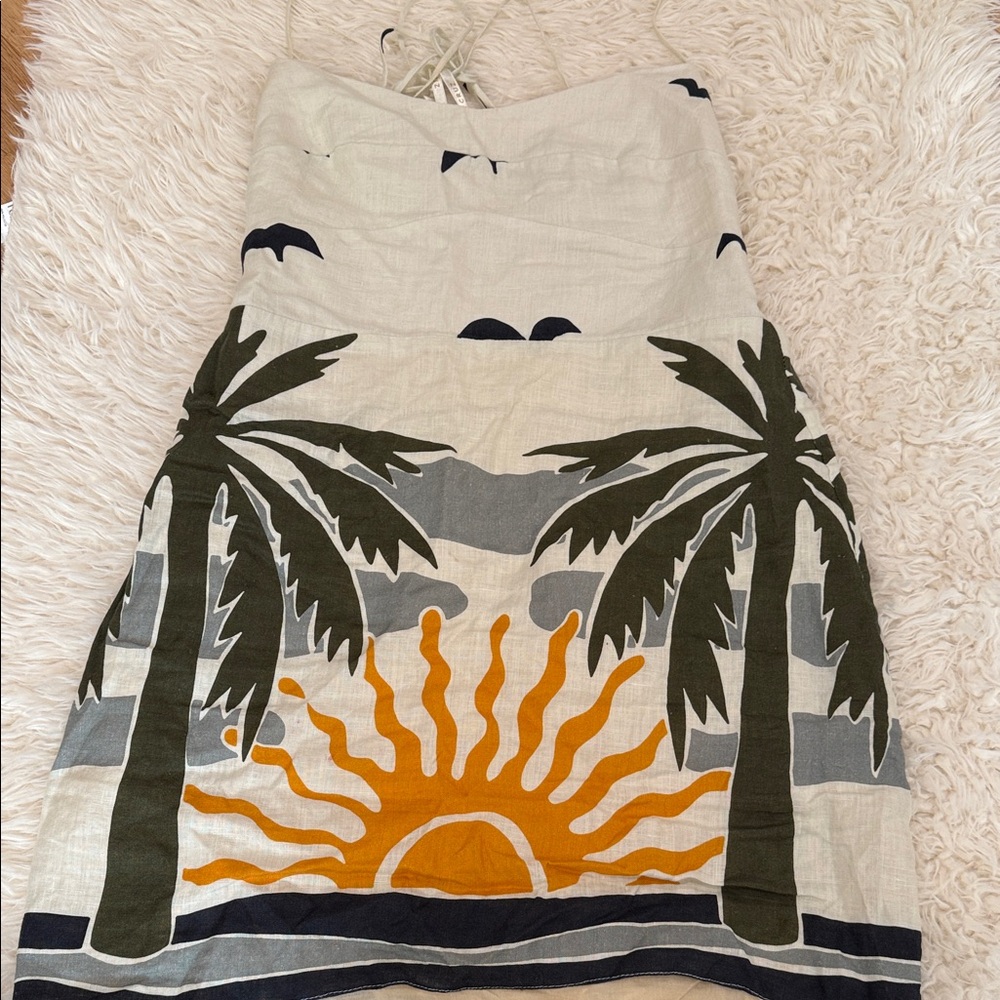 Tropical Sunrise Midi Skirt 100% Linen